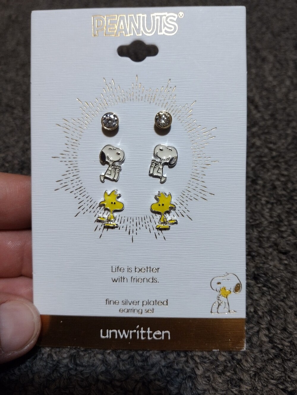 Peanuts Women's Silver Snoopy & Yellow Woodstock Earring Set
